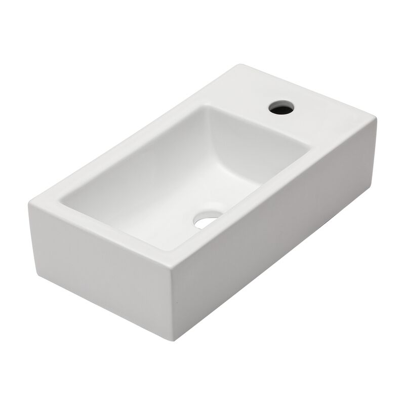 White Ceramic Wall-Mount Bathroom Sink Wall-Hung Sink Rectangular Small Wash Basin of Right Left Faucet Holes White Ceramic 14 15 17 18 White Ceramic Wall-Mount Bathroom Sink Wall-Hung Sink Rectangular Small Wash Basin of Right Left Faucet Holes
