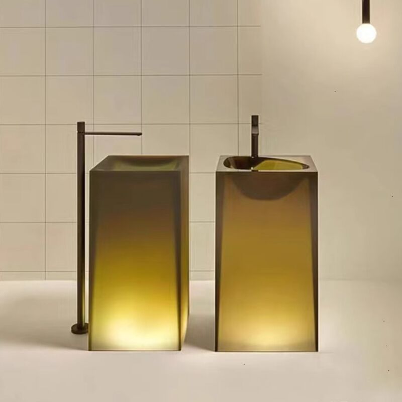 Yellow clear Transparent Basin square Padestal Wash Basin with Floor Bathroom Sinks Yellow clear Transparent Basin square Padestal Yellow clear Transparent Basin square Padestal Wash Basin with Floor Bathroom Sinks