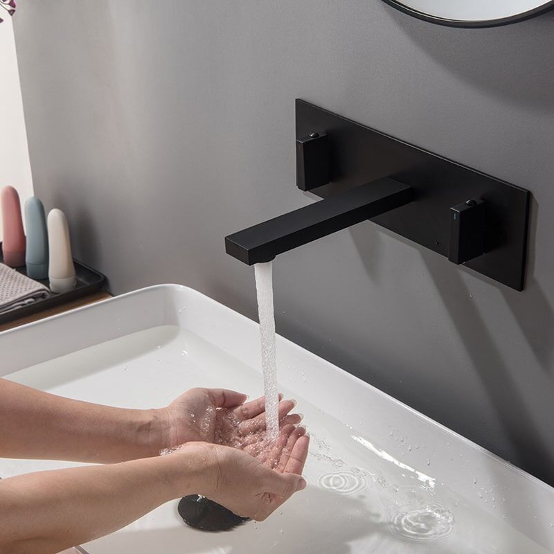 Factory Directly Brass 2 Lever Handles Square Wall Mounted Bathroom Sink Basin Faucet brass 2 lever handles square wall mounted Waterfall bathroom sink basin faucet 8 Factory Directly Brass 2 Lever Handles Square Wall Mounted Bathroom Sink Basin Faucet - Image 2