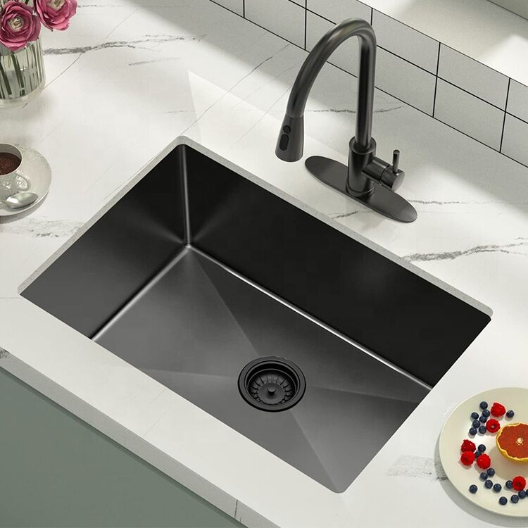 27 Inch 18G Fregadero Drop in Kitchen Sink Single Bowl Handmade Black Stainless Steel Sink 27 Inch 18G Fregadero Drop in Kitchen 27 Inch 18G Fregadero Drop in Kitchen Sink Single Bowl Handmade Black Stainless Steel Sink