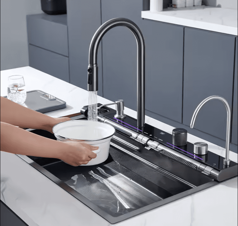 Handmade Sink Kitchen Single Multifunctional LED Digital Display Waterfall Kitchen Sink 304 SS Handmade Sink Kitchen Single Handmade Sink Kitchen Single Multifunctional LED Digital Display Waterfall Kitchen Sink
