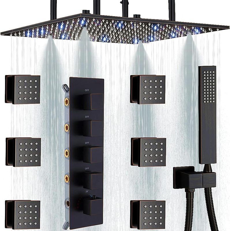 4 Settings Handheld Filter Shower Head Led Set Wall Mount Shower Concealed Set Black Faucet Shower System with Mist