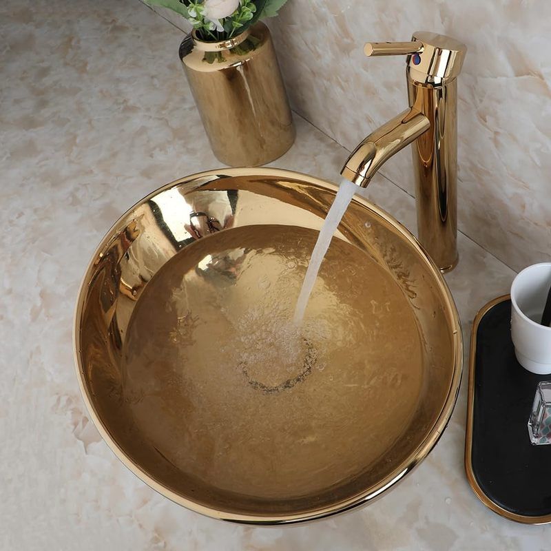 Countertop Gold Color Ceramic Bathroom Basin Vessel Hand Wash Sink Luxury Table Top Lavabo