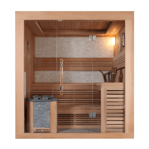 Luxuriöse Garten-Trockendampfsauna aus weißem Kiefernholz MP SR E071 Luxuriöse Garten-Trockendampfsauna aus weißem Kiefernholz Luxuriöse Garten-Trockendampfsauna aus Weißkieferholz für den Außenbereich