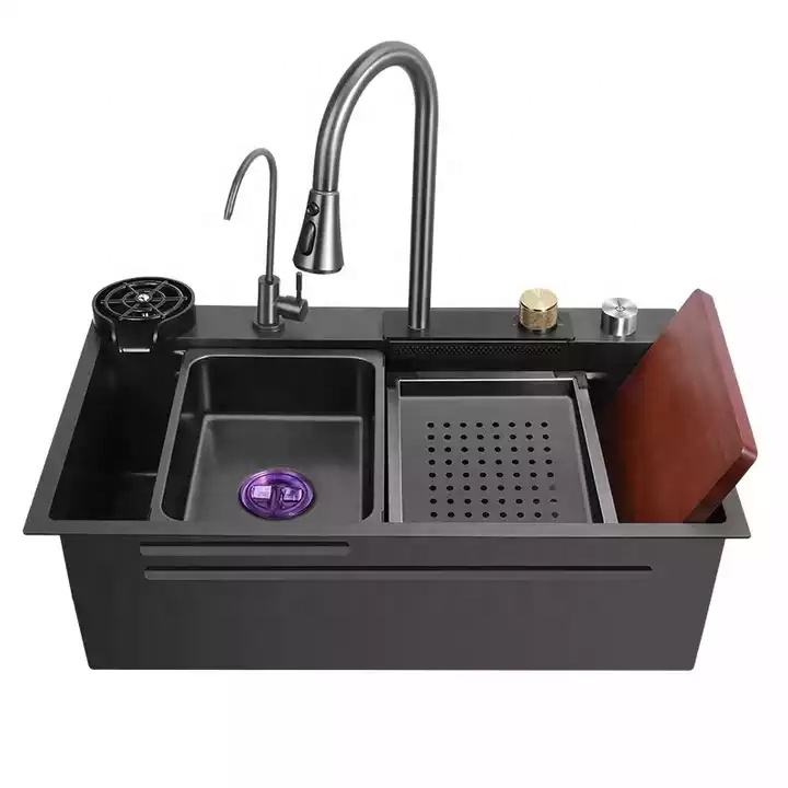 Manufacturer Stock Stainless Steel 304 Single Bowl Kitchen Sink with Multifunctional Tap Black Sink Countertop with Four Holes Manufacturer Stock Stainless Steel 304 Single Bowl Manufacturer Stock Stainless Steel 304 Single Bowl Kitchen Sink with Multifunctional Tap Black Sink Countertop with Four Holes