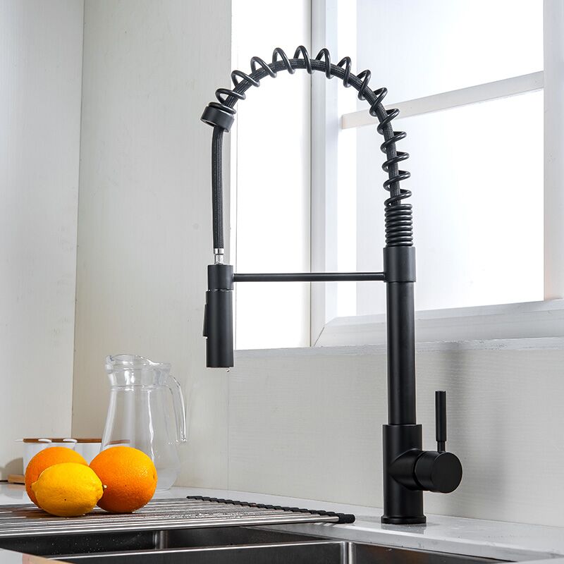 Mattschwarzer Küchenhahn mit ausziehbarer Brause, massives Messing, Einhebel, kommerzieller Feder-Küchenhahn Mattschwarzer Küchenhahn mit ausziehbarer Brause, massives Messing, Einhebel, kommerzieller Feder-Küchenhahn Mattschwarzer Küchenhahn mit ausziehbarer Brause, massives Messing, Einhebel-Küchenarmatur mit Feder, kommerzieller Einhebel-Küchenhahn