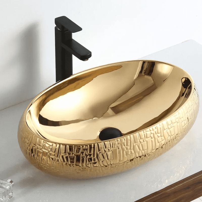 Modern Luxury Customized Ceramic Gold Color Basin Above Counter Large Size Hand Wash Sinks for Villa