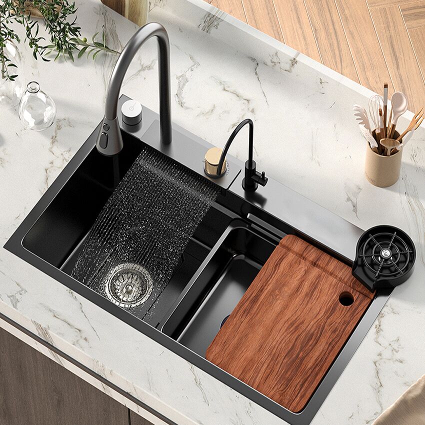 Modern Luxury Single-Bowl Waterfall Faucet Sink Set Stainless Steel Square Black Undermount Smart Multifunction Kitchen Sink Modern Luxury Single Bowl Waterfall Faucet Sink Modern Luxury Single-Bowl Waterfall Faucet Sink Set Stainless Steel Square Black Undermount Smart Multifunction Kitchen Sink