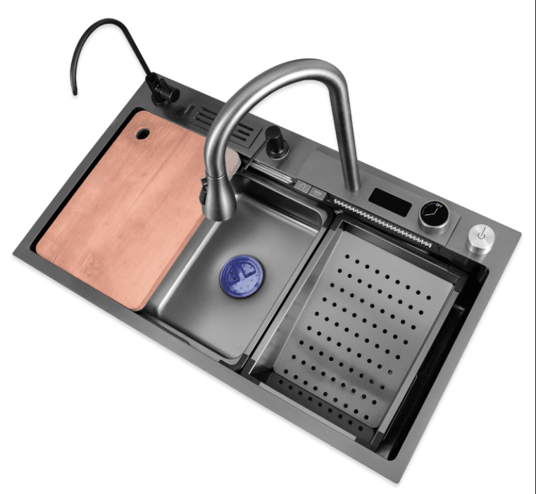 OEM Light Grey Stainless Steel Multi-function Large Handmade Steped Kitchen Sink Nano Smart Sink Kitchen Manufacturer Stainless OEM Light Grey Stainless Steel Multi-function Large Handmade Steped Kitchen Sink