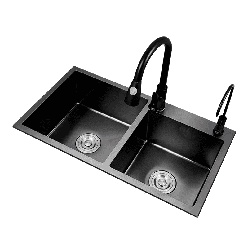 Stainless Steel 304/201 Waterfall Style Kitchen Sink, Intelligent Black High-quality Double Basin Household Sink Stainless Steel 304 201 Waterfall Style Stainless Steel 304/201 Waterfall Style Kitchen Sink, Intelligent Black High-quality Double Basin Household Sink