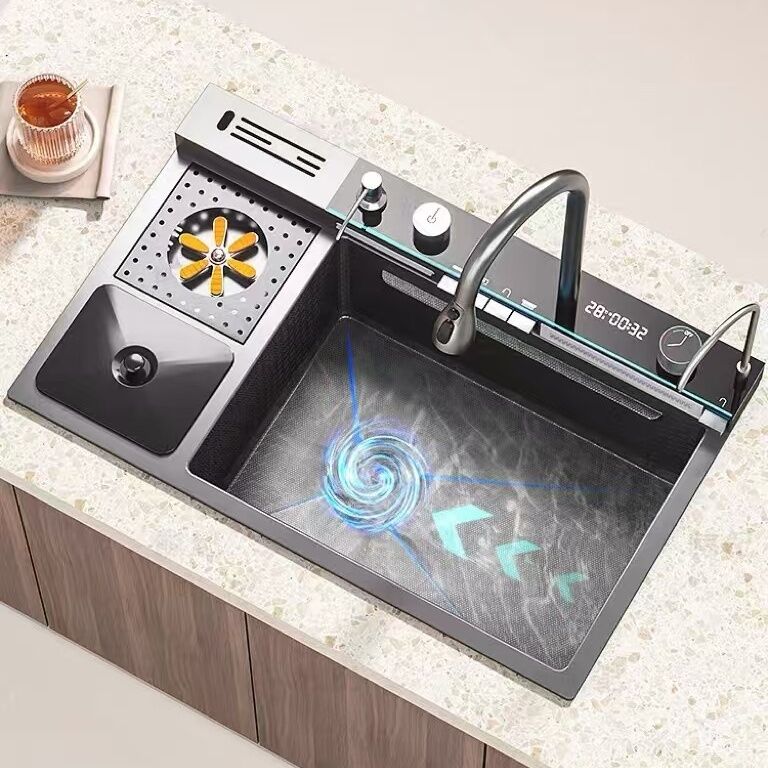 TikTok New Trend 40-Inch Large One Piece Waterfall Faucet Stainless Steel Single Bowl Kitchen Sink TikTok New Trend 40 Inch Large TikTok New Trend 40-Inch Large One Piece Waterfall Faucet Stainless Steel Single Bowl Kitchen Sink