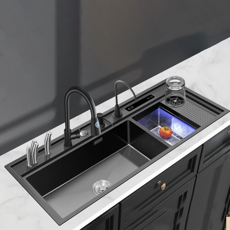 Ultrasonic Smart 304 Stainless Steel Double Bowl Kitchen Sink Cup Washer & Square Bowl Multifunctional with Faucet Included Ultrasonic Smart 304 Stainless Steel Double Bowl Ultrasonic Smart 304 Stainless Steel Double Bowl Kitchen Sink Cup Washer & Square Bowl Multifunctional with Faucet Included