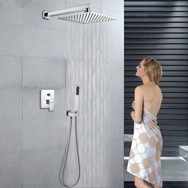 Wholesale handheld shower system bathroom complete square matte black rain wall mounted 10-inch high pressure shower set 10 Inches Bathroom Luxury Rain Mixer Shower Combo Set Wall Mounted Rainfall Shower Head System Chrome Mirror Finish Faucet 4 Wholesale handheld shower system bathroom complete square matte black rain wall mounted 10-inch high pressure shower set - Image 14