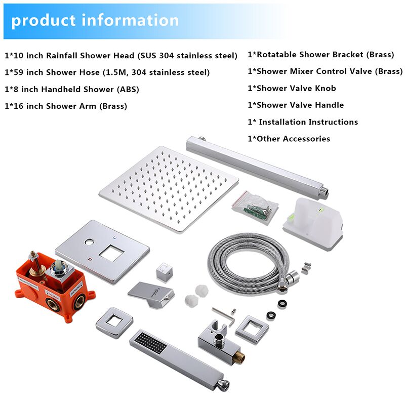 Bathroom shower system 12 inches ainfall shower head with handheld wall mounted washroom chrome shower set 10 Inches Bathroom Luxury Rain Mixer Shower Combo Set Wall Mounted Rainfall Shower Head System Chrome Mirror Finish Faucet 8 Wall Mounted Rainfall Shower Head System Product Information