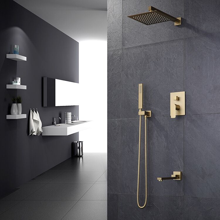 Brushed nickle gold bathroom shower hot and cold shower mixer in wall mounted rain concealed shower set Brushed nickle gold bathroom shower hot and cold shower mixer in wall mounted rain concealed shower set 3 SW003 Brushed nickle gold bathroom shower hot and cold shower mixer in wall mounted rain concealed shower set - Image 5
