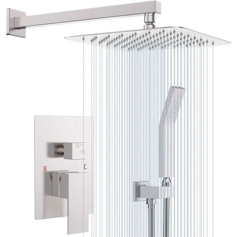 Bathroom shower system 12 inches ainfall shower head with handheld wall mounted washroom chrome shower set China shower faucet factory wholesale black concealed shower set hot and cold dual function wall in wall shower with embedded shower 2 SW005 Bathroom shower system 12 inches ainfall shower head with handheld wall mounted washroom chrome shower set