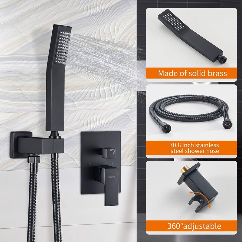 Bathroom shower system 12 inches ainfall shower head with handheld wall mounted washroom chrome shower set China shower faucet factory wholesale black concealed shower set hot and cold dual function wall in wall shower with embedded shower 4 SW005 Bathroom shower system 12 inches ainfall shower head with handheld wall mounted washroom chrome shower set - Image 9