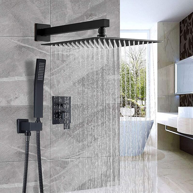 Bathroom shower system 12 inches ainfall shower head with handheld wall mounted washroom chrome shower set China shower faucet factory wholesale black concealed shower set hot and cold dual function wall in wall shower with embedded shower 6 SW005 Bathroom shower system 12 inches ainfall shower head with handheld wall mounted washroom chrome shower set - Image 11