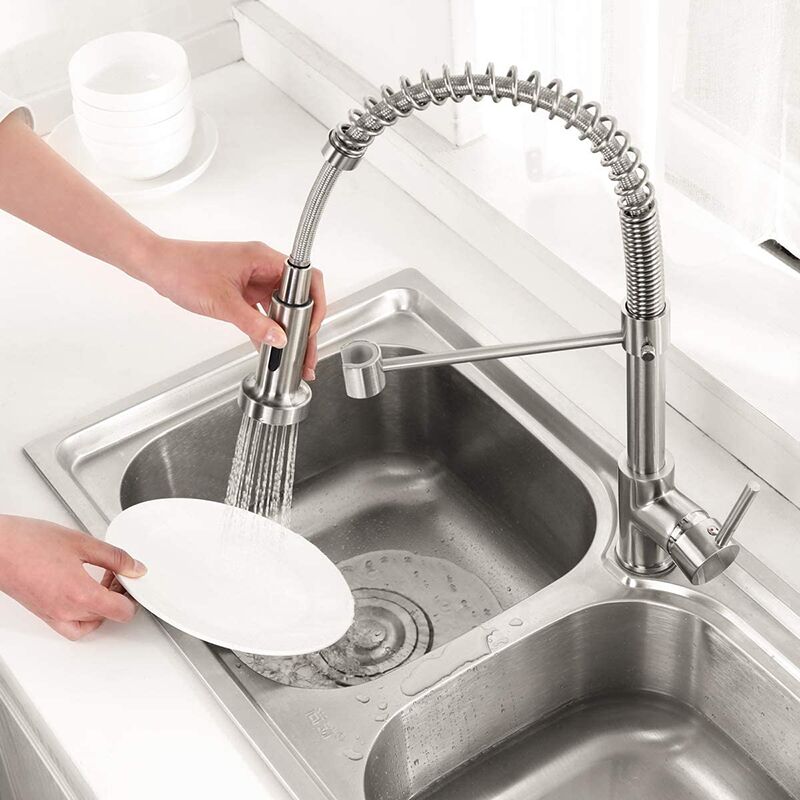 New design 304 stainless steel kitchen faucet 360 degree rotatble kitchen faucet with pull out sprayer New design 304 stainless steel kitchen faucet 360 degree rotatble kitchen faucet with pull out sprayer 3 MP0224 New design 304 stainless steel kitchen faucet 360 degree rotatble kitchen faucet with pull out sprayer - Image 2