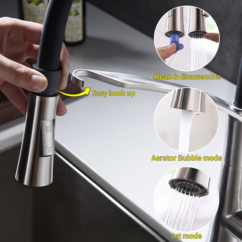 New design single handle LED kitchen faucets brass black pull out spring loaded kitchen sink mixer tap faucets New design single handle LED kitchen faucets brass black pull out spring loaded kitchen sink mixer tap faucets 4 MP0223 B New design single handle LED kitchen faucets brass black pull out spring loaded kitchen sink mixer tap faucets - Image 4