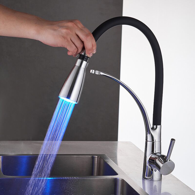 New design single handle LED kitchen faucets brass black pull out spring loaded kitchen sink mixer tap faucets New design single handle LED kitchen faucets brass black pull out spring loaded kitchen sink mixer tap faucets 5 MP0223 B New design single handle LED kitchen faucets brass black pull out spring loaded kitchen sink mixer tap faucets - Image 5