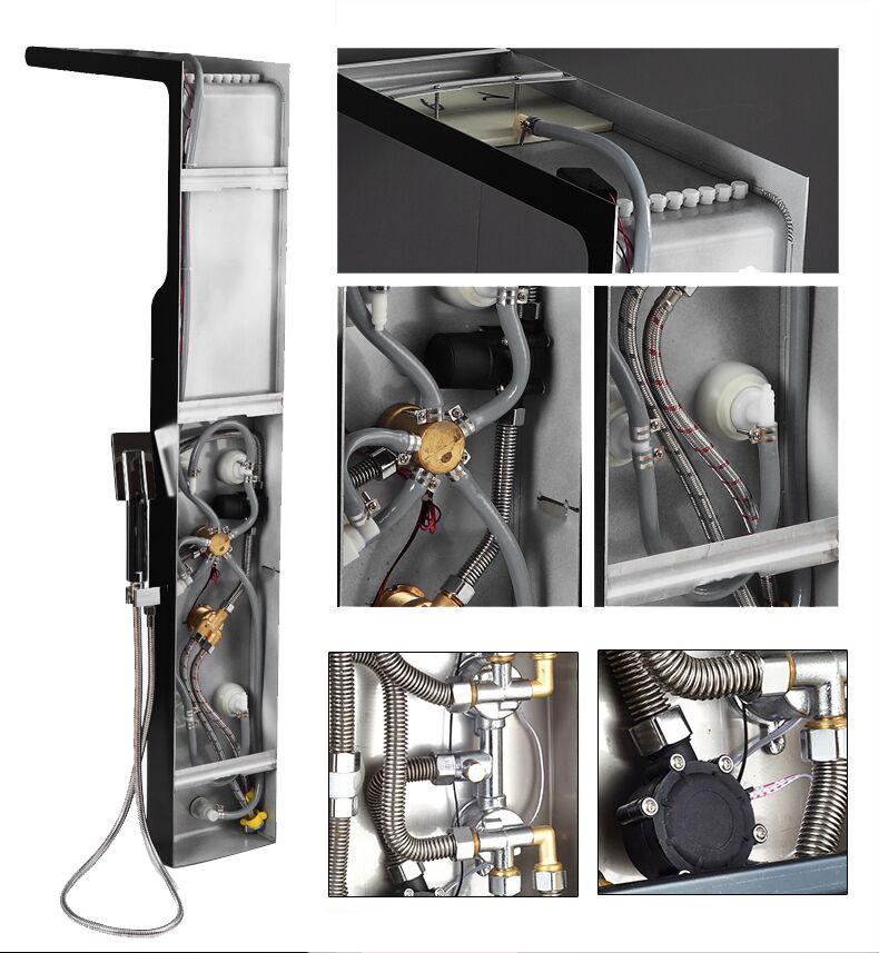 Modern hotel 304 stainless steel massage spa rain bathroom wall mount shower column mixer faucet shower panel Professional manufacture rainfall and waterfall shower head water saving big shower system wall mounted shower panel 2 Shower system wall mounted shower panel product details and structure