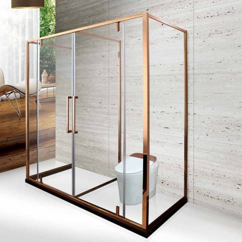 Modern Style Custom Gold Frame Rectangular Sliding Tempered Glass Walk-In Shower Door MP KE985 VK E6971 min Cheap black aluminum profile bathroom low 3 sided shower door