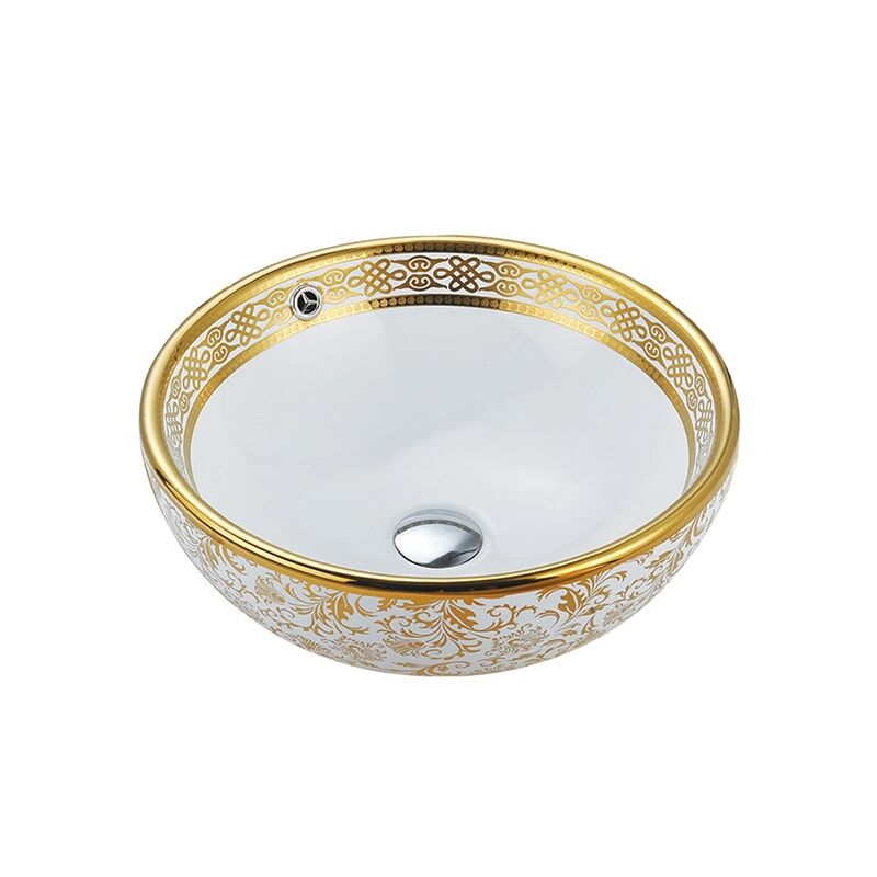 MP Basin 0454 Bathroom Gold Plated Washbasin Ceramic Art Basin Small Size Ceramic Bathroom Sink Artistic golden ceramic sink 7 Hot Selling Countertop Basin Mounted Basin on Countertop