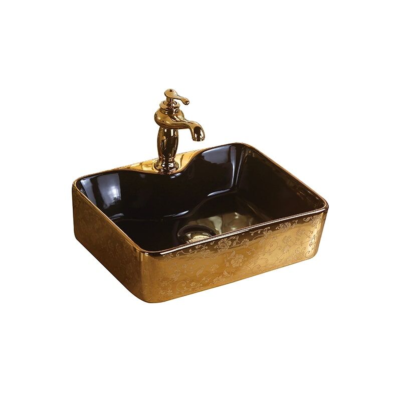 China Wholesale New MP506 Gold Wash Basin Bathroom, Gold Plated Pattern Basin Gold plated patterned washbasin 2 Ceramic Gold Wash Basin Gold Sink Bathroom