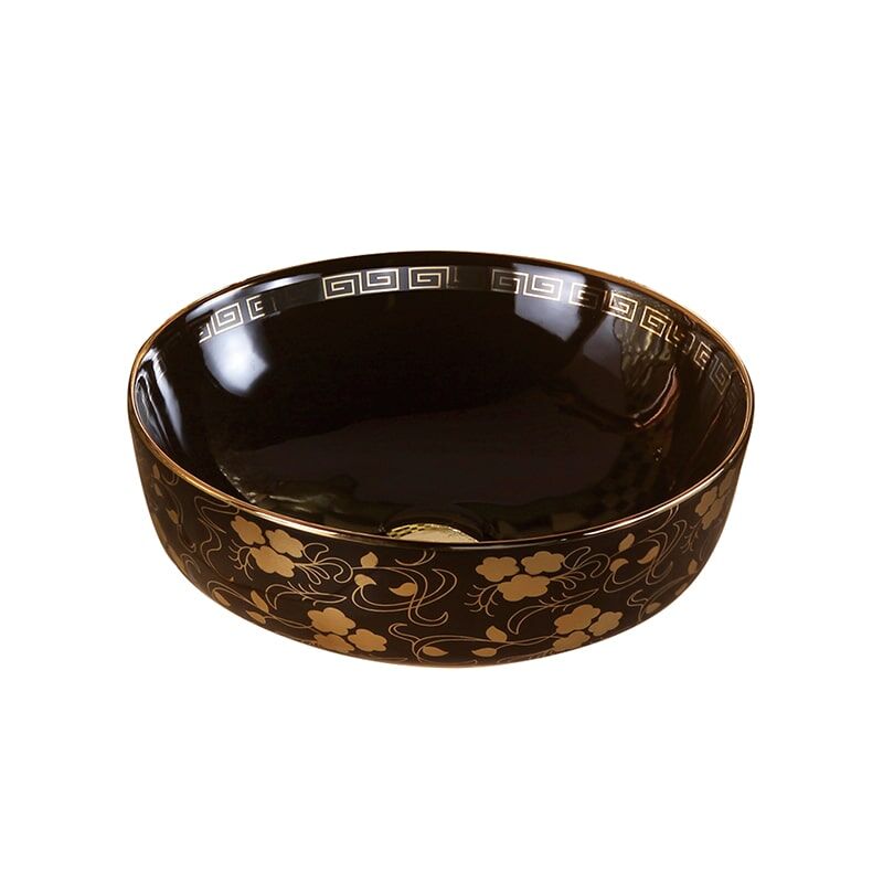 China Wholesale New MP506 Gold Wash Basin Bathroom, Gold Plated Pattern Basin Gold plated patterned washbasin 3 High Quality Electroplated Gold Countertop Ceramic Washbasin