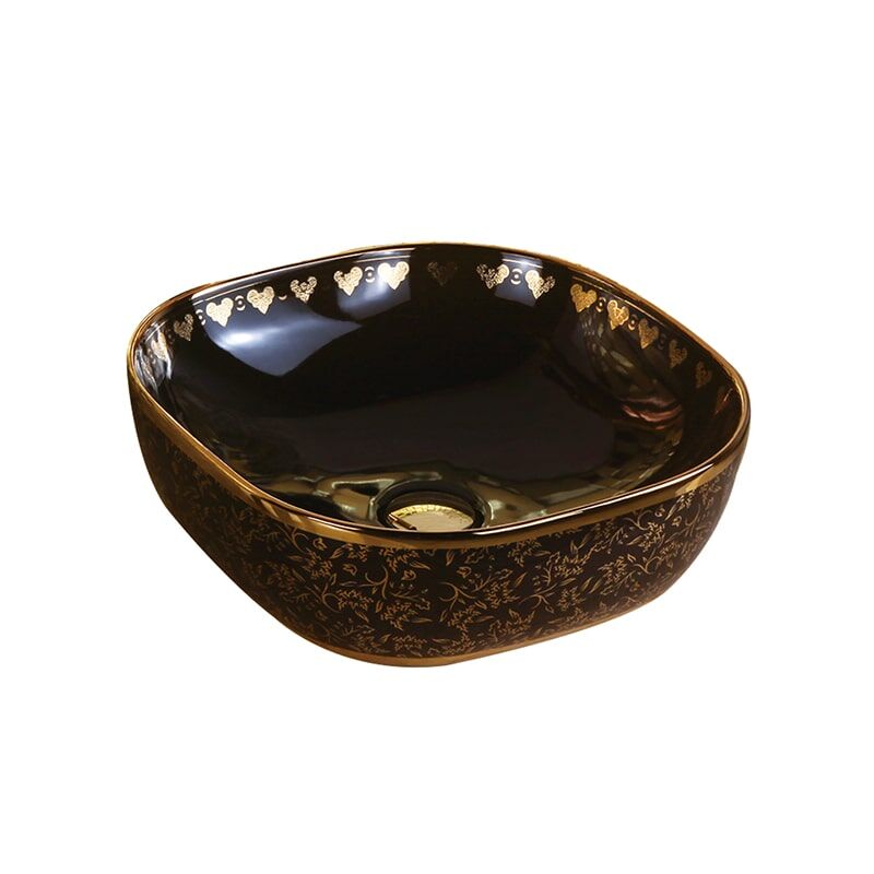 China Wholesale New MP506 Gold Wash Basin Bathroom, Gold Plated Pattern Basin Gold plated patterned washbasin 4 High Quality Electroplated Gold Countertop Ceramic Washbasin