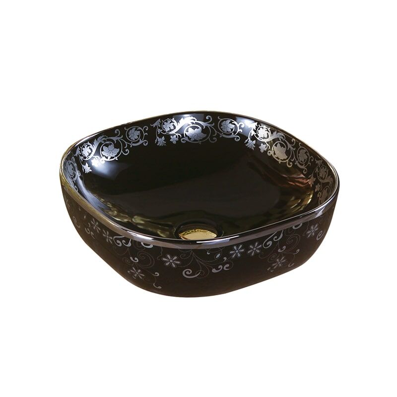 China Wholesale New MP506 Gold Wash Basin Bathroom, Gold Plated Pattern Basin Gold plated patterned washbasin 5 Gold square countertop ceramic washbasin