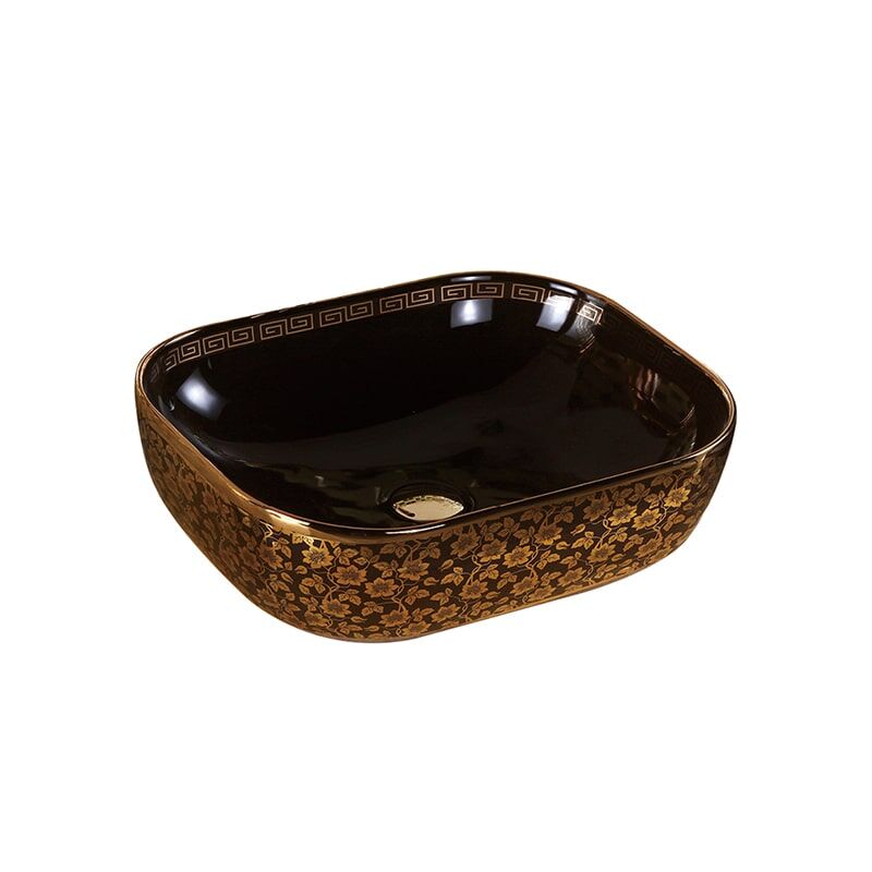 China Wholesale New MP506 Gold Wash Basin Bathroom, Gold Plated Pattern Basin Gold plated patterned washbasin 6 Gold square countertop ceramic washbasin