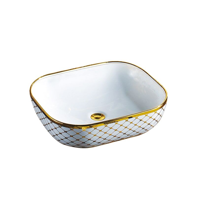 China Hot Sale New Square Electropating Golden Edge Art Basin Hotel MP Ceramic 0343 Luxury square bathroom vanity 3 Square Gold Ceramic Art Basin