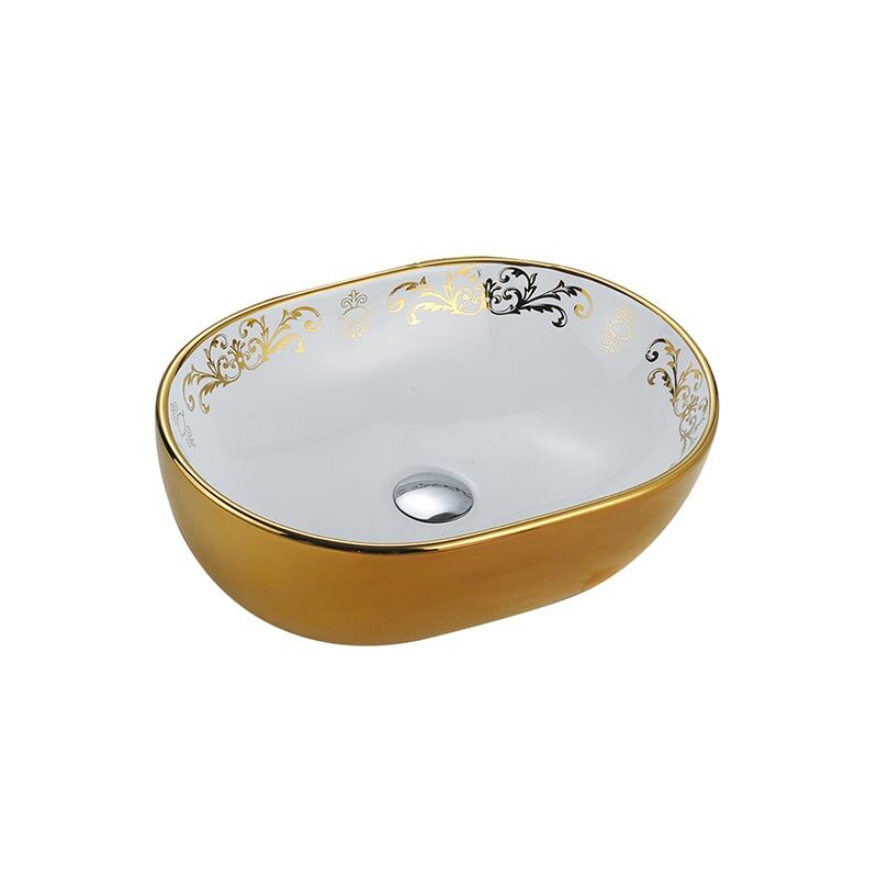 Luxury Bathroom Large Hard Stone Sink Ceramic Wash Basin Bathroom Container Gold Plating MPMarbled005 basin YITAI WR005 9 min Hotel luxury marble bathroom ceramic art deco basin