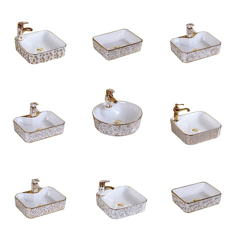 New Design Bathroom Washbasin Ceramic Plated Gold Washbasin Art Basin MP Ceramic 0427 luxury round hand wash basin 2 Rose Gold Ceramic Basin