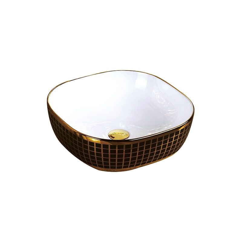 New Design Bathroom Washbasin Ceramic Plated Gold Washbasin Art Basin MP Ceramic 0427 luxury round hand wash basin 3 Bathroom square black sink washbasin