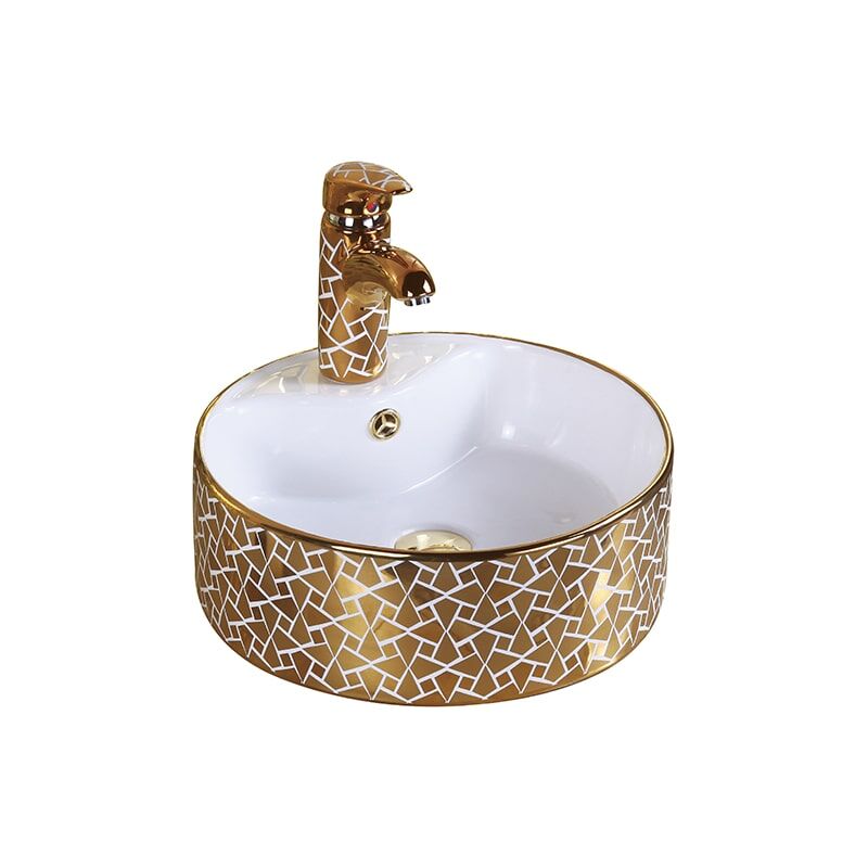 New Design Bathroom Washbasin Ceramic Plated Gold Washbasin Art Basin MP Ceramic 0427 luxury round hand wash basin 4 Rose Gold Ceramic Basin