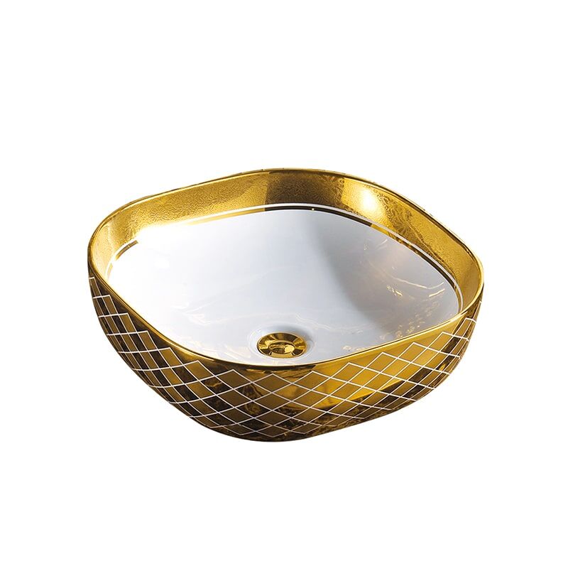 New Design Bathroom Washbasin Ceramic Plated Gold Washbasin Art Basin MP Ceramic 0427 luxury round hand wash basin 9 Gold electroplating wash basin art basin