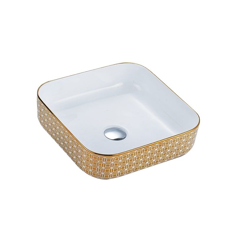Hot Sale Golden Bathroom Sink Vanity, Ceramic Golden Bathroom Countertop Mount Basin Sink MP Ceramic W0472 round wash basin 3 golden sink ceramic bowl bathroom container basin for hotel bathroom