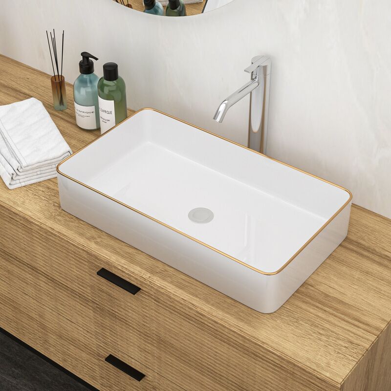 24 Inch Washroom Rectangular Luxury Ceramic Art White Gold Edge Wash Basin of Bathroom Sink 24 Inch Washroom Rectangular Luxury Ceramic 24 Inch Washroom Rectangular Luxury Ceramic Art White Gold Edge Wash Basin of Bathroom Sink
