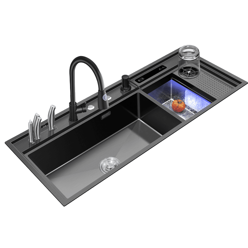 Multifunction Stainless Steel Smart Kitchen Black Double Bowl Undermount Ultrasonic Washing Fruit Vegetable Seafood Kitchen 3 1 Multifunction Stainless Steel Smart Multifunction Stainless Steel Smart Kitchen Black Double Bowl Undermount Ultrasonic Washing Fruit Vegetable Seafood Kitchen