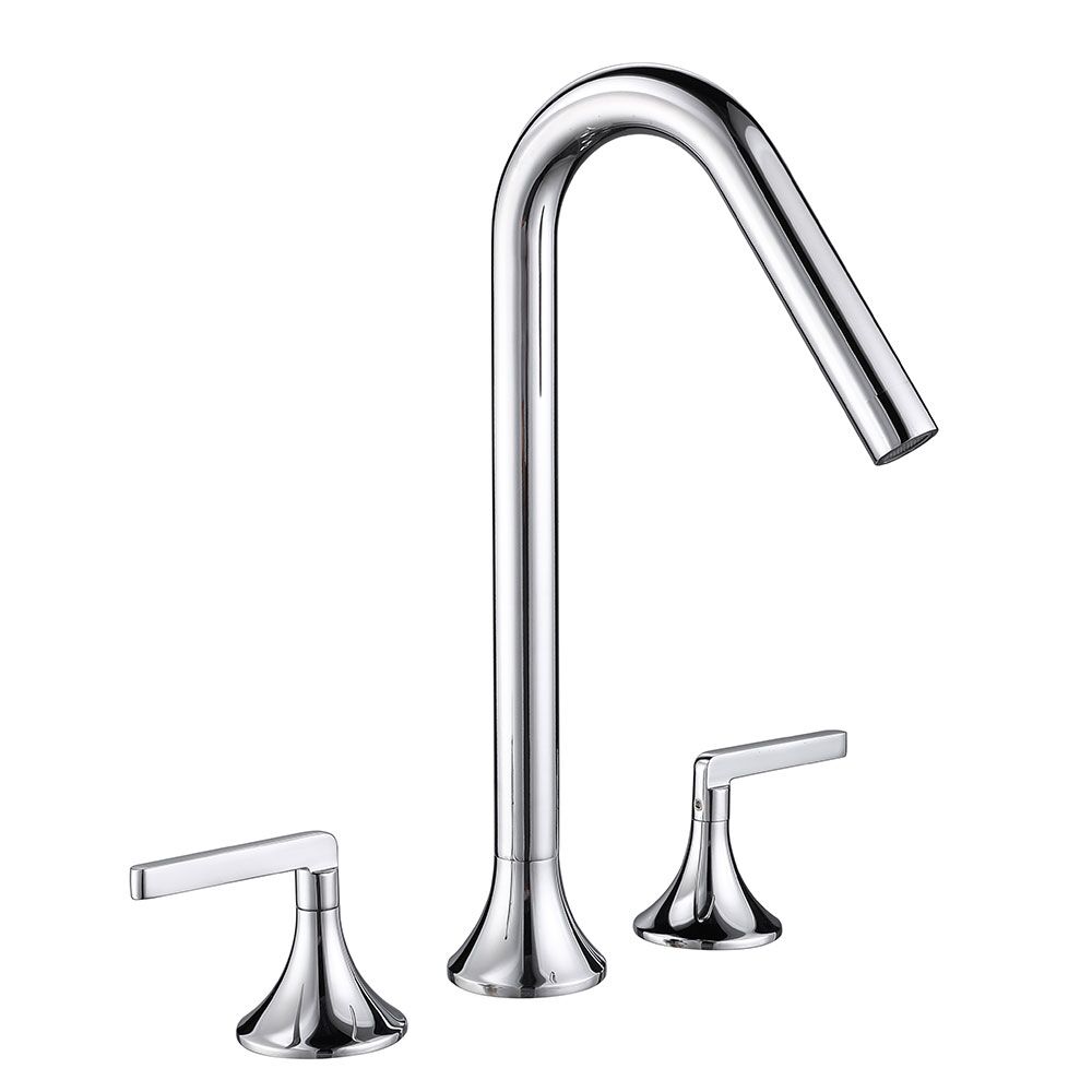 3 Hole Bathroom Curved Spout Deck Mounted Brass Hot and Cold Water Chrome Wash Basin Faucets 3 Hole Bathroom Curved Spout Deck Mounted 3 Hole Bathroom Curved Spout Deck Mounted Brass Hot and Cold Water Chrome Wash Basin Faucets
