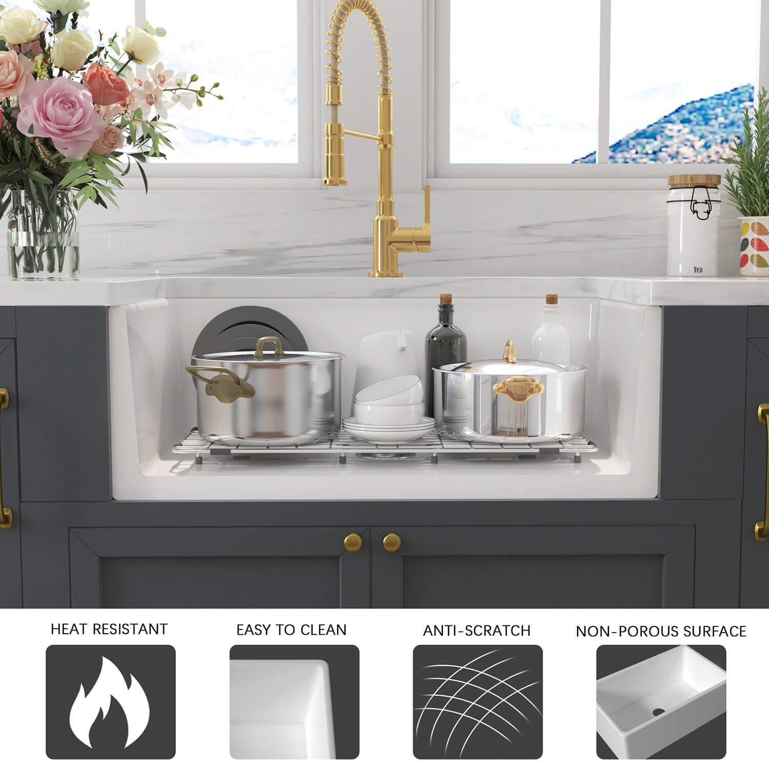 Rectangular Kitchen Sink Ceramic Solid Cast Sink Fireclay White Glazed Basin Without Faucet 30 L x 20 W Farmhouse Kitchen Sink FKS3020R 11 Rectangular Kitchen Sink Ceramic Solid Cast Sink Fireclay White Glazed Basin Without Faucet - Image 8