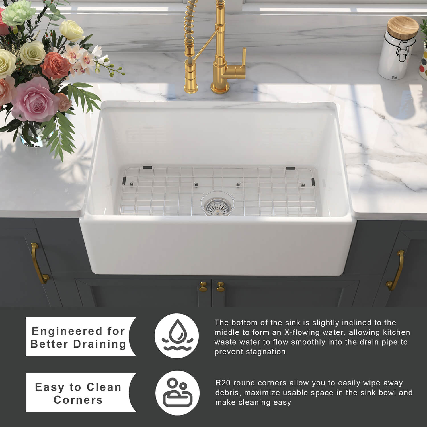 Rectangular Kitchen Sink Ceramic Solid Cast Sink Fireclay White Glazed Basin Without Faucet 30 L x 20 W Farmhouse Kitchen Sink FKS3020R 3 Rectangular Kitchen Sink Ceramic Solid Cast Sink Fireclay White Glazed Basin Without Faucet - Image 10
