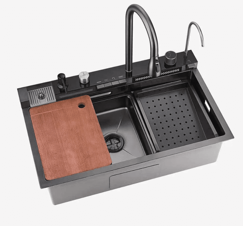 Modern Waterfall Smart Kitchen Sink Handmade Stainless Steel Modern Kitchen Sink 304 Stainless Steel Multifunction Undermount Modern Modern Waterfall Smart Kitchen Sink Handmade Stainless Steel Modern Kitchen Sink