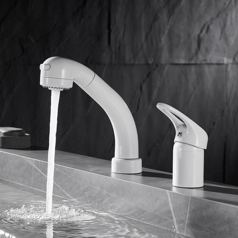 Hot Products Pull Out Swivel Wash White Basin Faucet Multi-function Pull Down Mixer Taps Bathroom Washing Faucet 304 faucet matte white kitchen sink pull out faucet