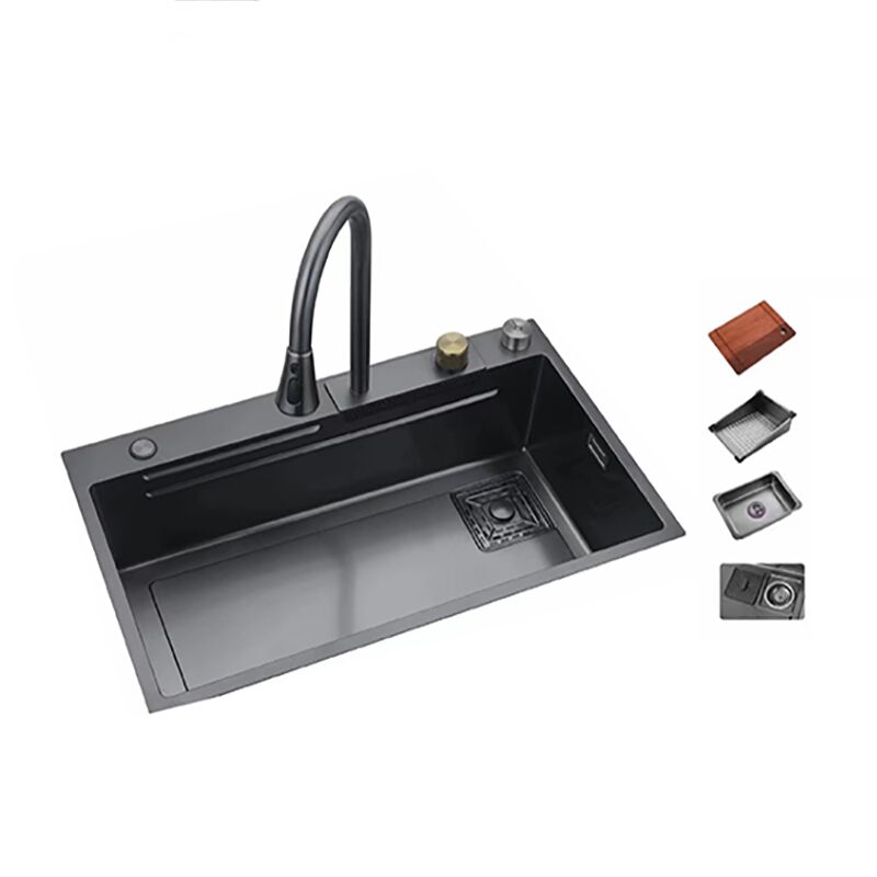 Wholesale 304 Stainless Steel Kitchen Sink Faucet Modern Black Waterfall Rainfall Single Bowl Kitchen Sink Set 304 stainless steel kitchen sink faucet modern black waterfall rainfall single bowl kitchen sink set 1 Wholesale 304 Stainless Steel Kitchen Sink Faucet Modern Black Waterfall Rainfall Single Bowl Kitchen Sink Set