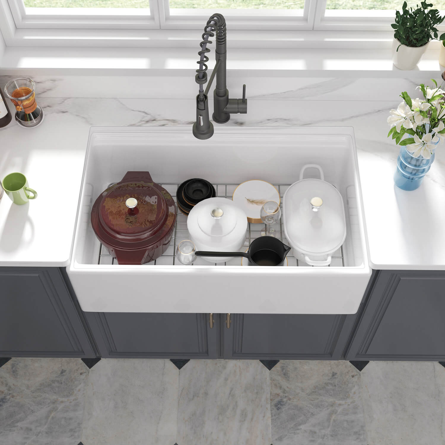 Rectangular Kitchen Sink Ceramic Solid Cast Sink Fireclay White Glazed Basin Without Faucet 33 L x 20 W Farmhouse Kitchen Sink FKS3320R 3 Rectangular Kitchen Sink Ceramic Solid Cast Sink Fireclay White Glazed Basin Without Faucet - Image 7