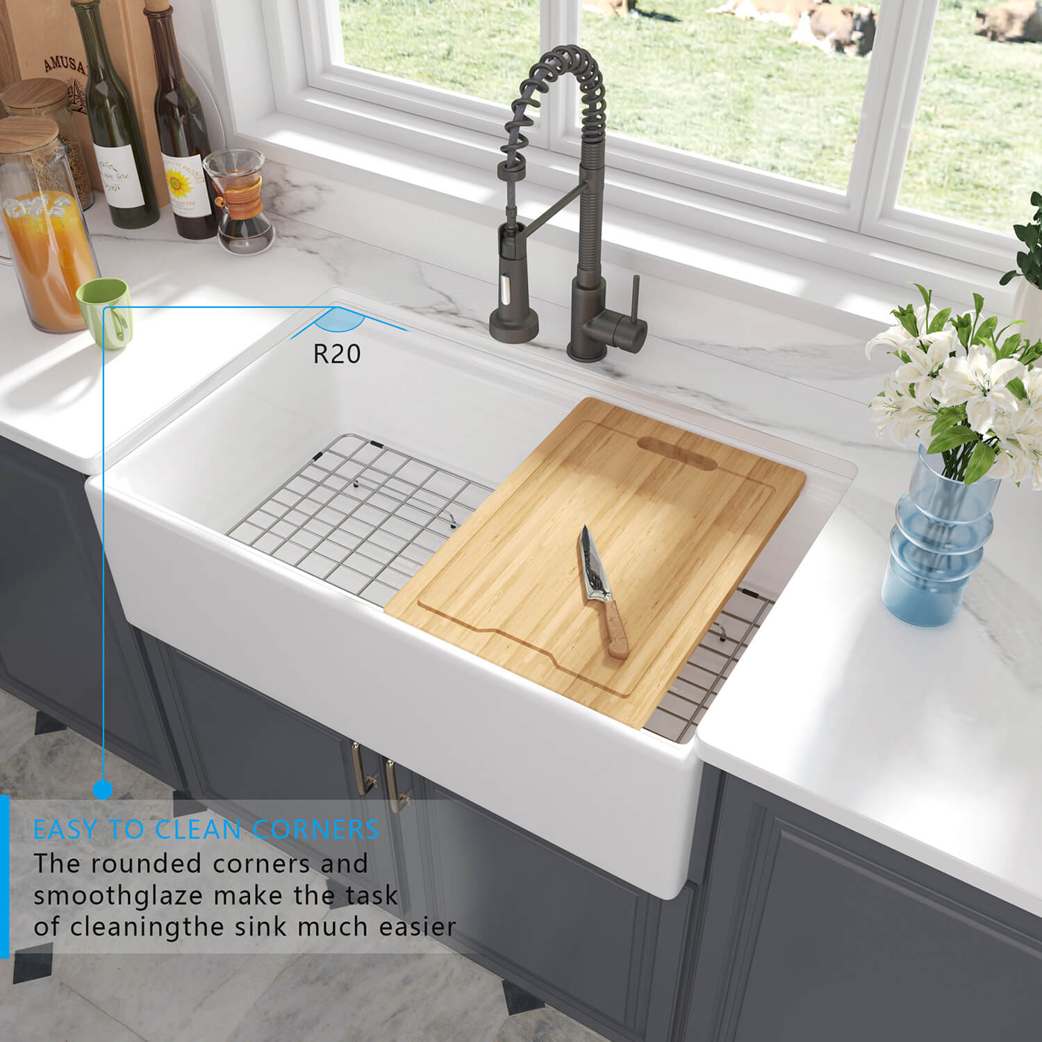 Rectangular Kitchen Sink Ceramic Solid Cast Sink Fireclay White Glazed Basin Without Faucet 33 L x 20 W Farmhouse Kitchen Sink FKS3320R 5 Rectangular Kitchen Sink Ceramic Solid Cast Sink Fireclay White Glazed Basin Without Faucet - Image 6